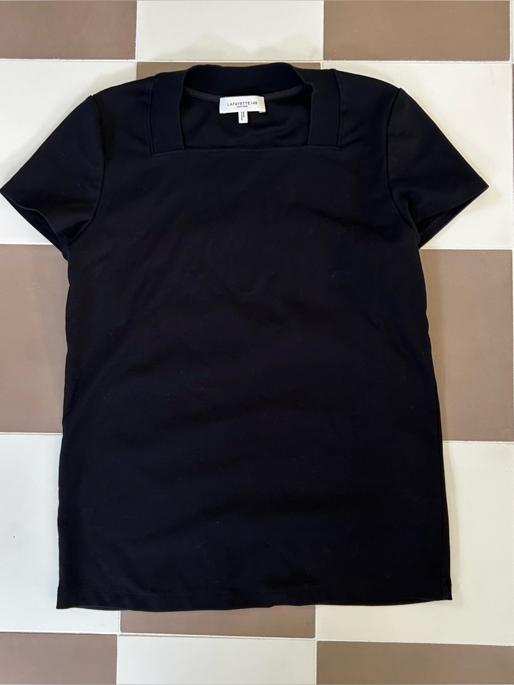 Lafayette 148 New York Black Square Neck Knit Short Sleeve Top